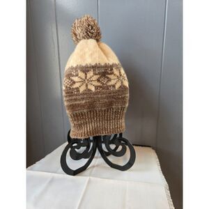Beanie Brown & Cream Snowflake Pom-Pom Winter Hat